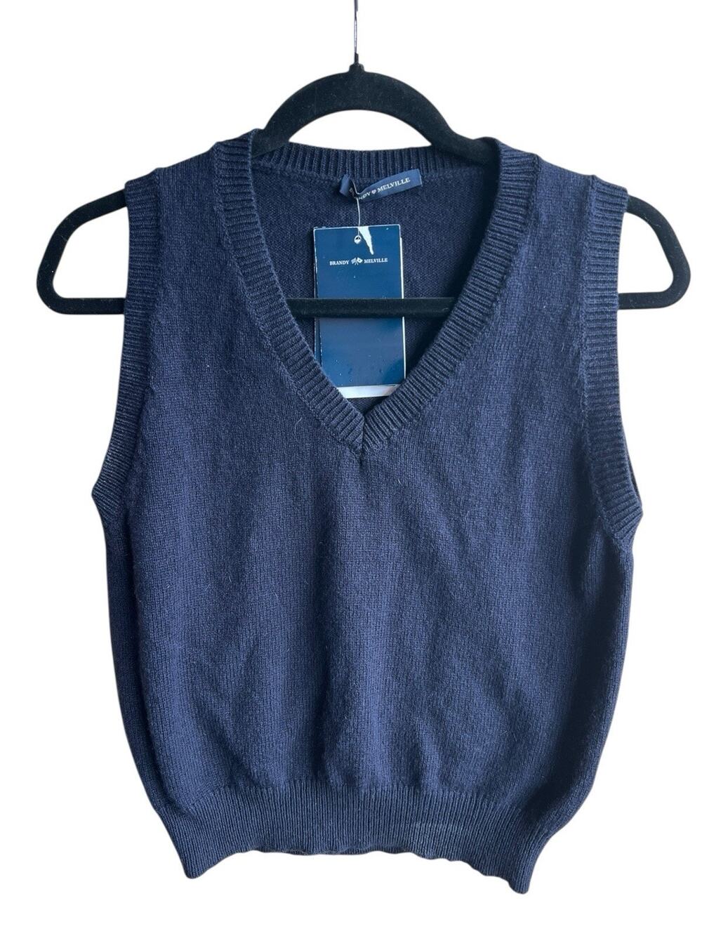 Brandy Melville Sweater Vest OS Navy Blue 100% Lambswool Academia Classic Preppy